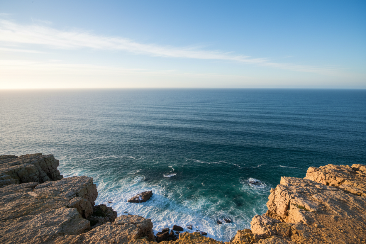 Looking out into the ocean from the edge of Europe in portugal